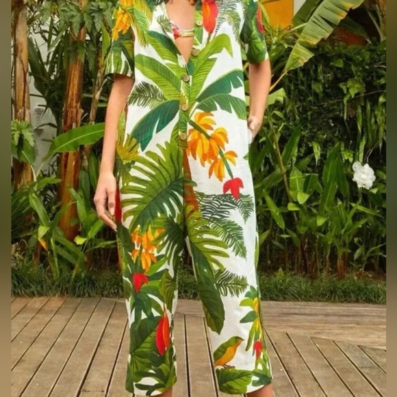 FARM Rio Tropical Print Jumpsuit - Green, Red, Yellow - Picture 3 of 11
